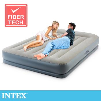 INTEX 舒適雙層內建電動幫浦(fiber tech)雙人加大充氣床墊-寬152cm-有頭枕 (64117ED)