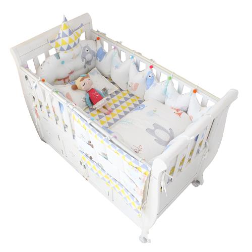 【HA BABY】嬰兒床專用-4件套組-熊與松鼠花色(適用 長x寬130cmx70cm嬰兒床型)