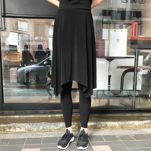 BabyCross 假兩件超彈涼感冰絲長版褲裙 (黑)