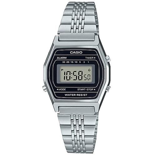 【CASIO 卡西歐】電子錶 中性電子錶 不鏽鋼錶帶 黑色錶面 防水 碼錶功能(LA690WA-1D)