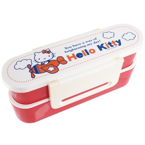 HELLO KITTY日本製雙層便當盒餐盒附筷子 519196【卡通小物】