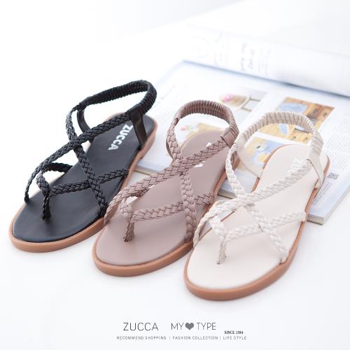 ZUCCA [z7003] 編織素帶交叉涼鞋-黑色/粉色/白色