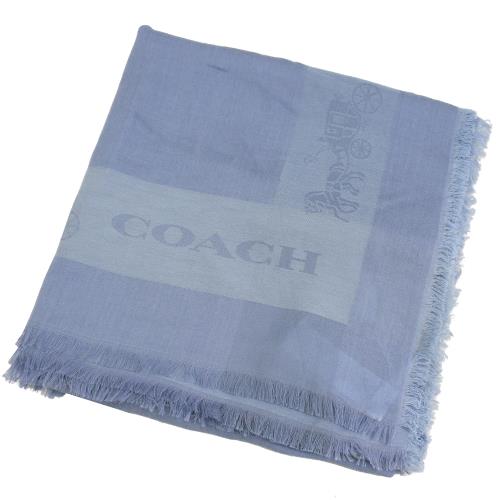 COACH 89793 馬車 LOGO羊毛絲綢流蘇大絲巾/圍巾.藍