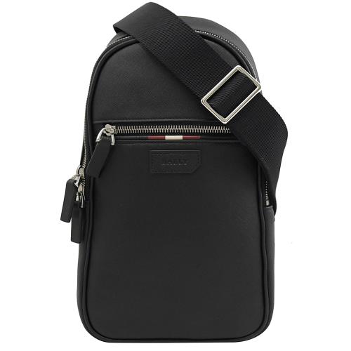 BALLY 6238380 PHIL 壓印LOGO防刮牛皮單肩後背/胸口包.黑