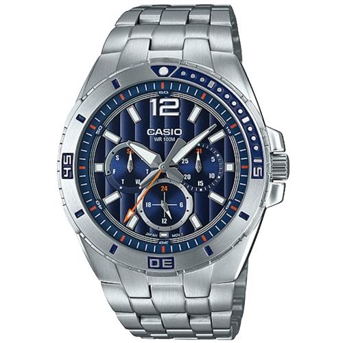 【CASIO 卡西歐】三眼計時男錶 不鏽鋼錶帶 防水100米 碼錶功能(MTD-1060D-2A)
