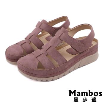 【Mambos 曼步適】 厚底涼鞋羅馬涼鞋/復古縷空包頭編織個性厚底羅馬涼鞋 磚紅