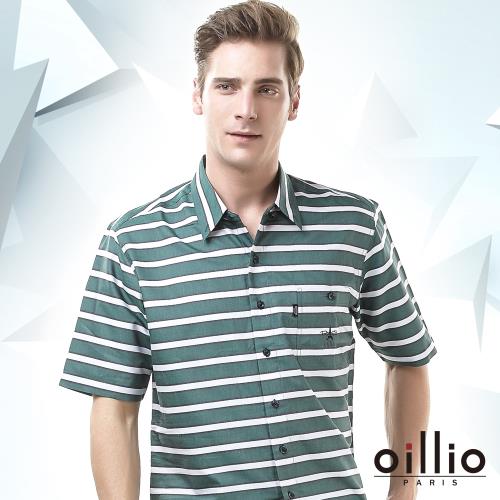 oillio歐洲貴族 男裝 短袖襯衫 超柔透氣 漸層時尚條紋 帥勁出眾 綠色