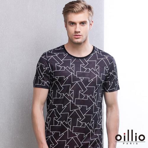 oillio歐洲貴族 男裝 短袖圓領T恤 超柔防皺 涼感 創意箭頭設計 流行穿著 黑色