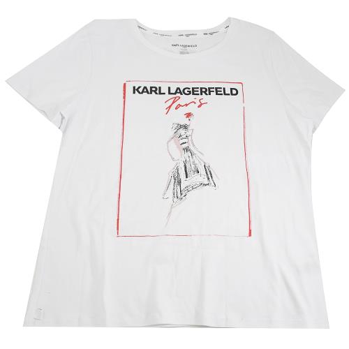 KARL LAGERFELD 卡爾 老佛爺時尚插畫棉質短T恤.白