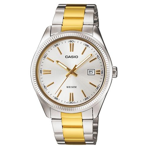 【CASIO 卡西歐】時尚夜光刻度不鏽鋼型男錶 指針錶 礦物玻璃 生活防水 日期顯示(MTP-1302SG-7A)
