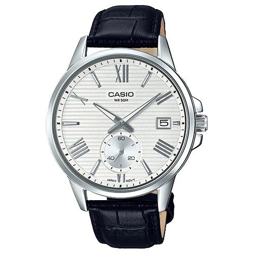 【CASIO 卡西歐】時尚雙眼男錶 皮革錶帶 防水50米 礦物玻璃鏡面(MTP-EX100L-7A)