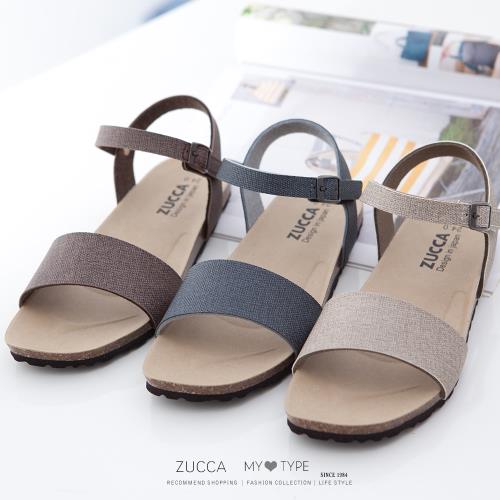 ZUCCA [z7007] 質感皮革扣環素帶涼鞋-藍色/棕色/駝色
