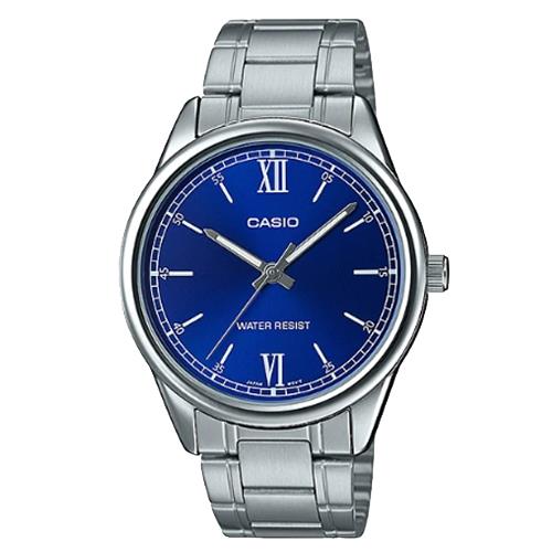 【CASIO 卡西歐】指針男錶 不鏽鋼錶帶 藍 生活日常防水(MTP-V005D-2B1)