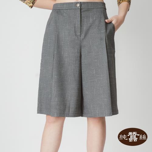 【岱妮蠶絲】打摺設計蠶絲寬褲裙五分薄短褲-亞麻綠(SWP2CS01)