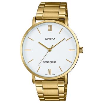 【CASIO 卡西歐】指標男錶 不鏽鋼錶帶 白色錶面 生活日常防水(MTP-VT01G-7B)