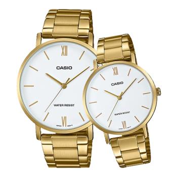 【CASIO 卡西歐】對錶系列 送禮首選 甜蜜情人不鏽鋼石英 指標對錶 生活防水(MTP-VT01G-7B + LTP-VT01G-7B)