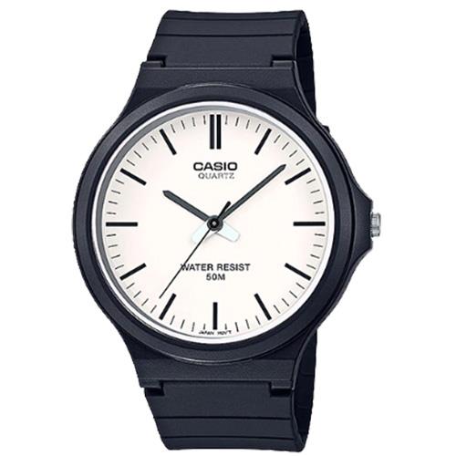 【CASIO 卡西歐】簡約指針錶 樹脂錶帶 白面 防水50米(MW-240-7E)