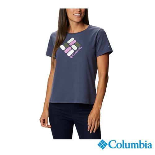 Columbia 哥倫比亞 女款- 快排LOGO短袖上衣-深藍 UAR31230NY