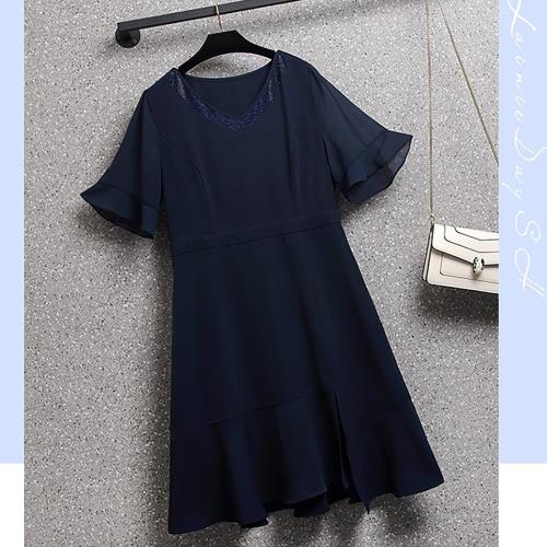 麗質達人 - 12173藍色短袖洋裝