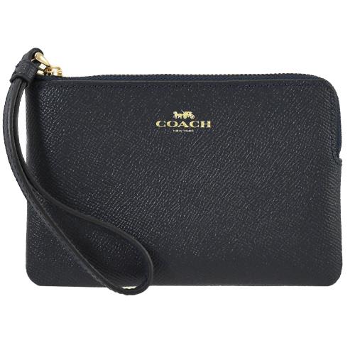 COACH 58032 馬車LOGO烙印防刮全皮革手拿包.深藍