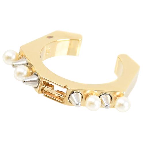 FENDI 8AG712 品牌雙F LOGO鉚釘珠飾個性環戒.金