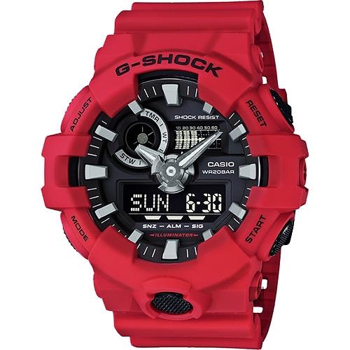 CASIO 卡西歐G-SHOCK 金屬元素雙顯手錶-紅(GA-700-4ADR)