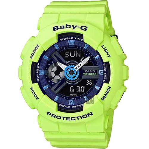 CASIO 卡西歐 Baby-G 運動雙顯手錶-螢光綠(BA-110PP-3A)