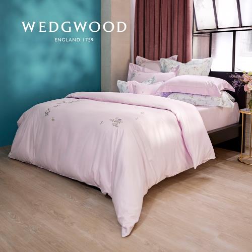 【WEDGWOOD】400織長纖棉甜蜜梅果鬆緊床包單件組(粉紫)-加大