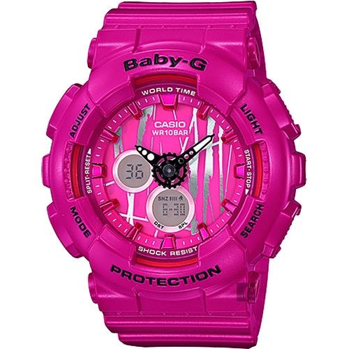 CASIO卡西歐 Baby-G 金屬色漆繪手錶-銀x桃紅(BA-120SP-4ADR)