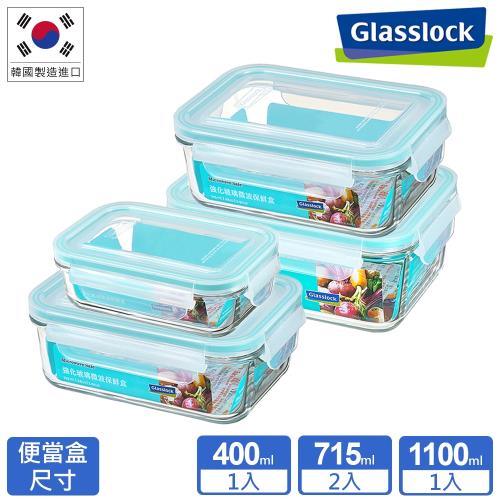 Glasslock 強化玻璃微波保鮮盒 - 便當剛剛好4件組