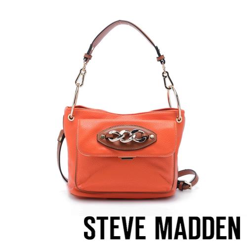 STEVE MADDEN-BADLEY 皮質飾扣方形肩背斜兩用包-亮橘色