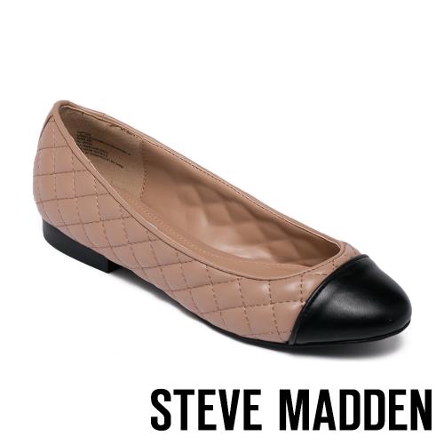 STEVE MADDEN-CAPTION 拼接菱格紋皮質平底女鞋-黑膚色