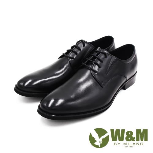 W&M(男)大尺碼真皮紳士素面綁帶德比鞋 男鞋-黑