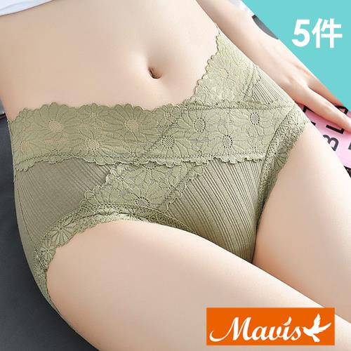 Mevels瑪薇絲-蕾絲拼接銀離子內褲/中低腰內褲(5件組)