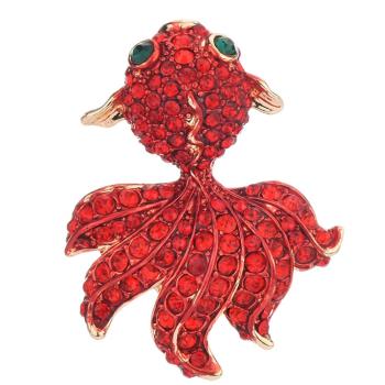 【RJ New York】熱情金魚紅晶鑽優雅絲巾扣別針胸針兩用(紅色)