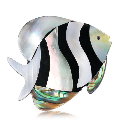 【RJ New York】條紋熱帶魚貝殼設計絲巾扣別針胸針兩用(銀色)
