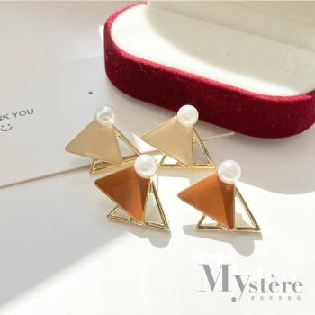 【my stere 我的時尚秘境】S925銀針~韓國氣質珍珠三角幾何耳環