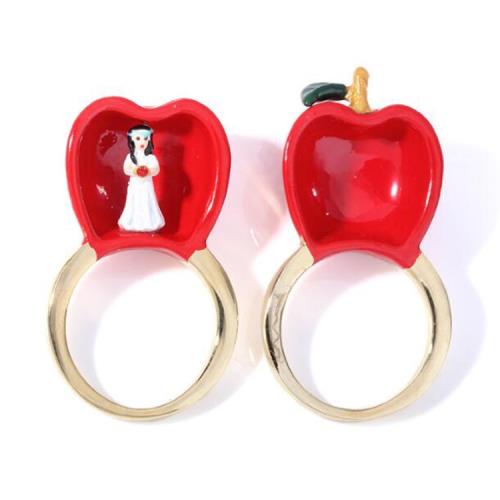 【Jpqueen】紅蘋果小女孩琺瑯釉2件套組戒指(金色)