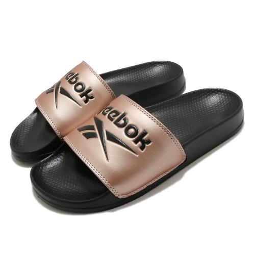 Reebok 拖鞋 Fulgere Slide 套腳 女鞋 基本款 簡約 大logo 快速排水 穿搭 黑 金 S42689 [ACS 跨運動]