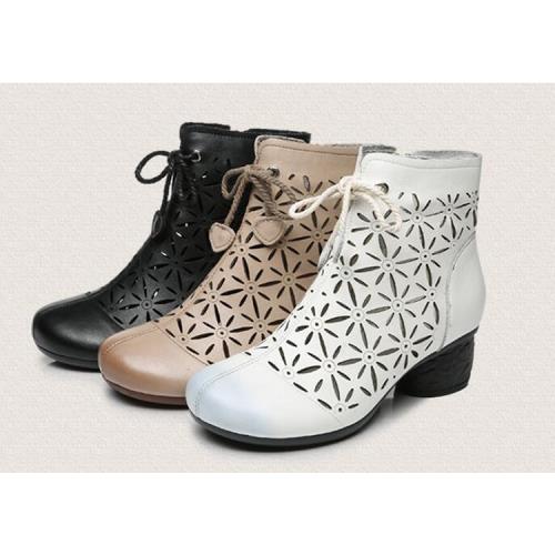 【Sp house】俏皮擦色全真牛皮鏤空麻花繩高跟休閒鞋(3色可選)