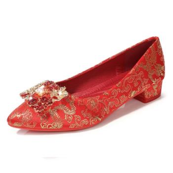 【JP Queen New York】百年好合婚禮水鑽尖頭女平底低跟鞋(紅色)