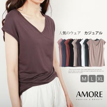 AM艾莫兒 顯瘦V領莫代爾修身上衣8色