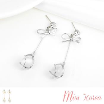 【MISS KOREA】韓國設計S925銀針縷空蝴蝶結貓眼石造型長耳環