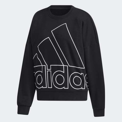 ADIDAS GRAPHIC SWEATSHIRT 女裝 長袖 休閒 落肩 寬鬆 大LOGO 基本 黑【運動世界】GK0614