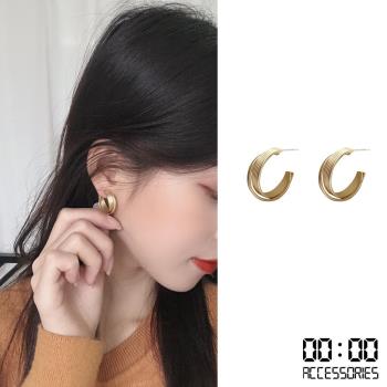 【00:00】韓國設計S925銀針復古歐美金屬線條C圈耳環 (2色任選)