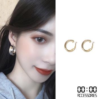 【00:00】韓國設計S925銀針歐美極簡鏡面金屬感厚C圈耳環 (2色任選)