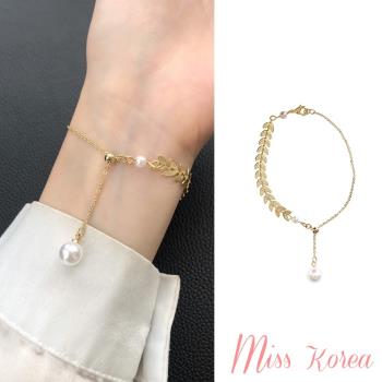 【MISS KOREA】韓國設計麥穗珍珠縮拉式氣質手鍊