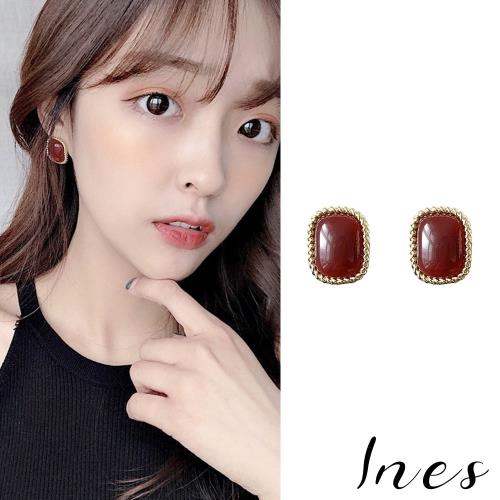 【INES】韓國設計S925銀針簡約優雅法式復古紅寶石造型耳環