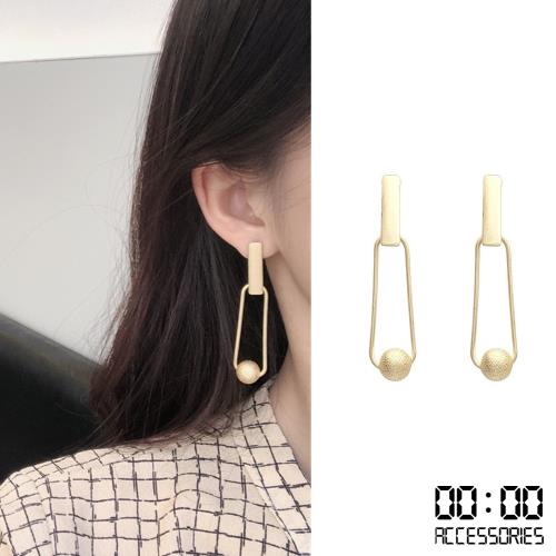 【00:00】韓國設計S925銀針啞光復古幾何金屬小圓球造型耳環