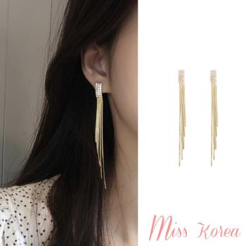 【MISS KOREA】韓國設計S925銀針美鑽流蘇墜鍊氣質耳環